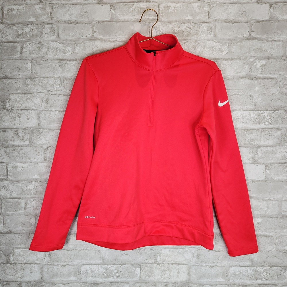 Nike Golf Quarter Zip Sweatshirt Red Dri-FIT Fleece Pullover Athletic Small
